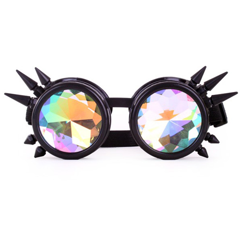 Steampunk goggle caleidoscoop bril zwart met spikes | big flower - Afbeelding 2
