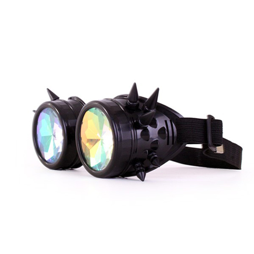 Steampunk goggle caleidoscoop bril zwart met spikes | big flower