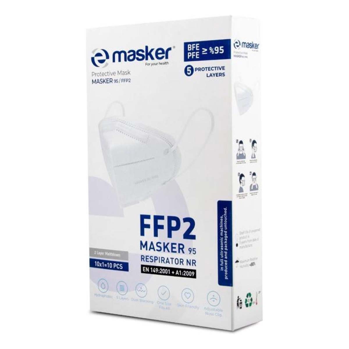 FFP2 mondkapje CE gecertificeerd wit | 10 stuks