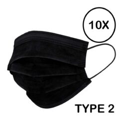 Mondmasker Medisch Type IIR zwart | 10 stuks
