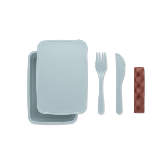 Lunchbox met bestek lichtblauw - Afbeelding 3