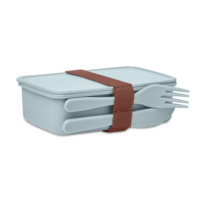 Lunchbox met bestek lichtblauw - Afbeelding 2