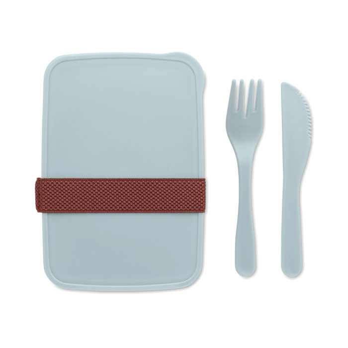 Lunchbox met bestek lichtblauw