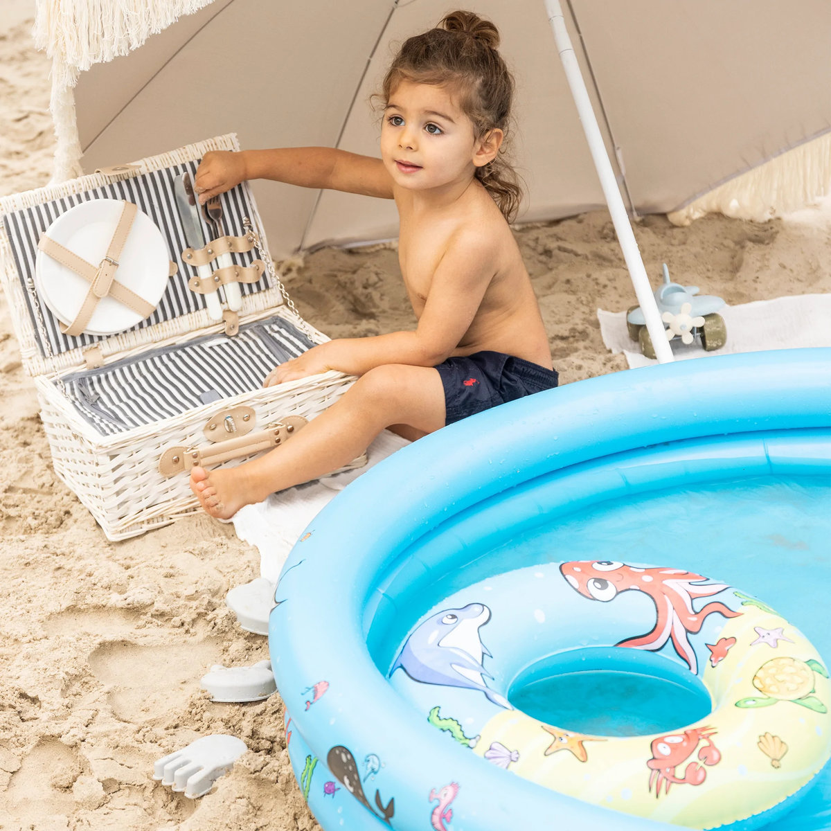 Kinderzwembad 120 cm zeedieren met zwemband en strandbal - Afbeelding 3