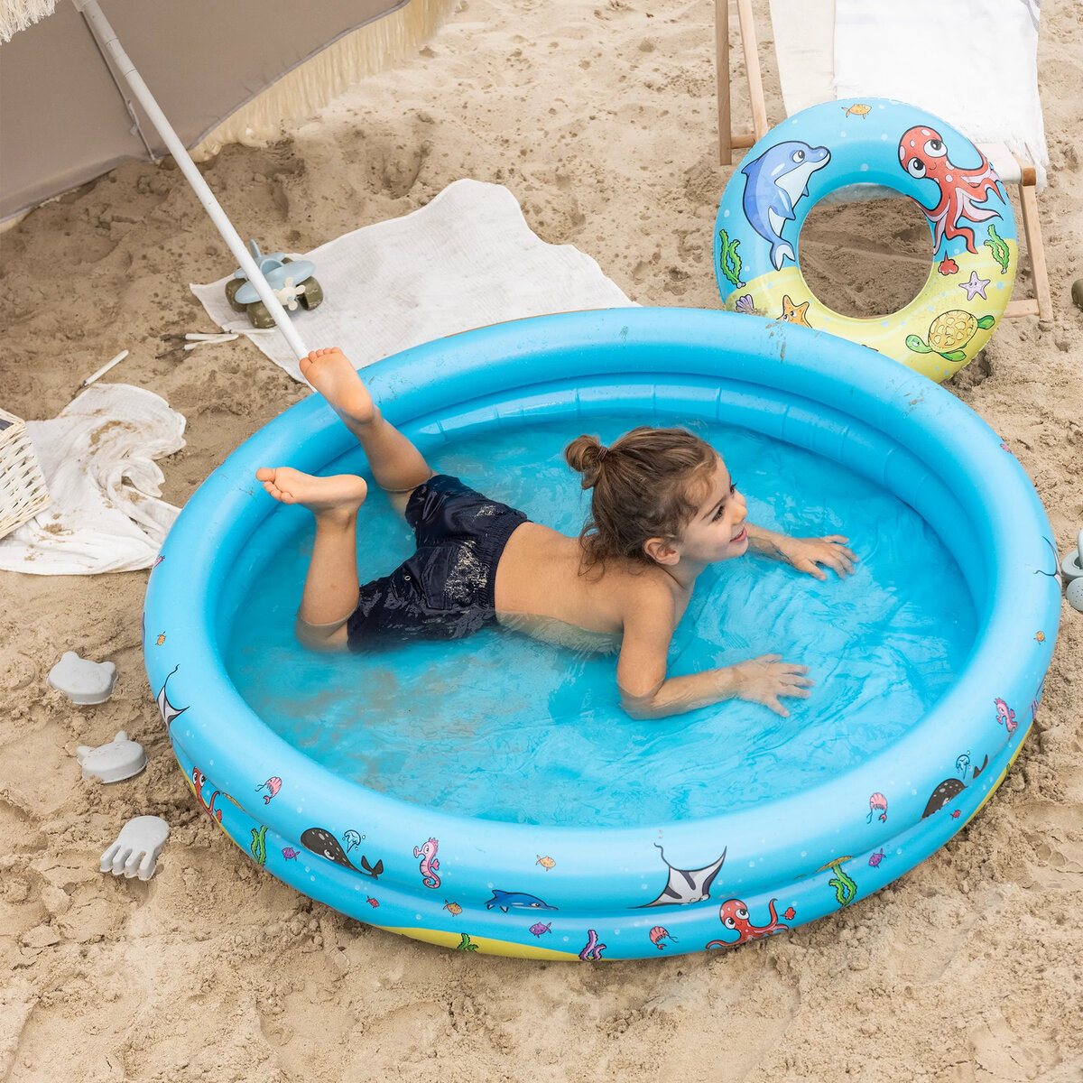 Kinderzwembad 120 cm zeedieren met zwemband en strandbal - Afbeelding 2