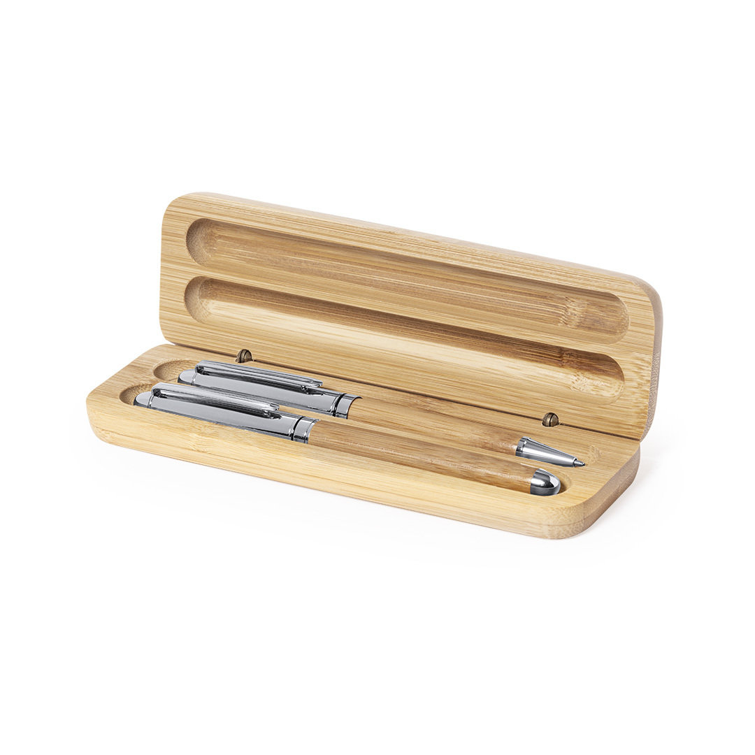 Pennenset balpen en rollerpen bamboe - Afbeelding 3