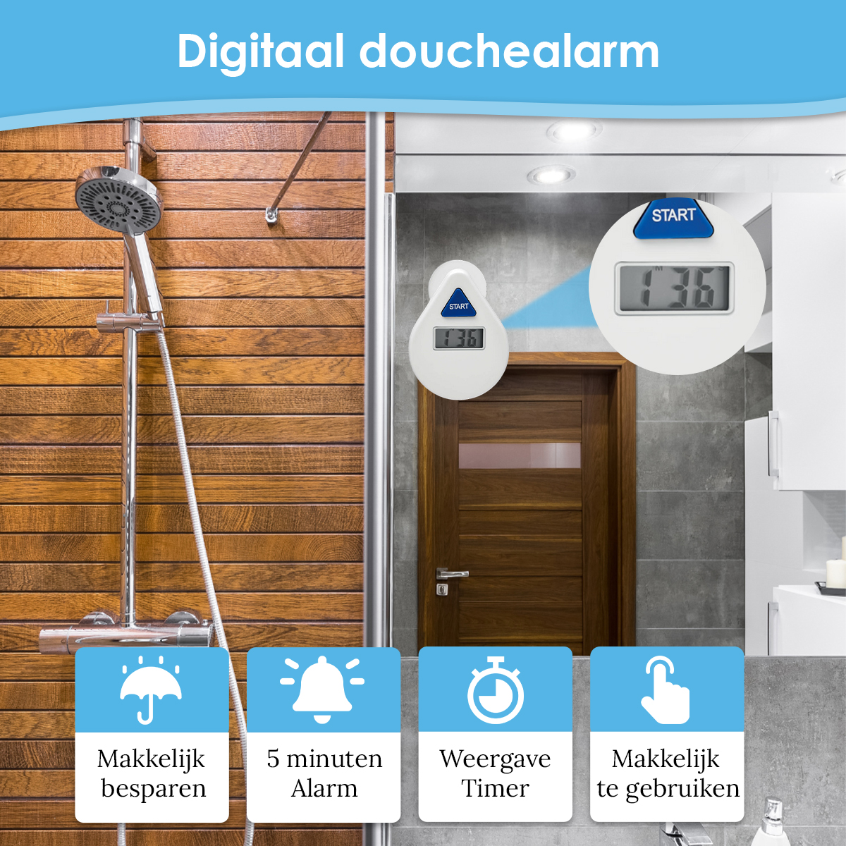 Douchetimer digitaal - 5 minuten - wit - Afbeelding 5