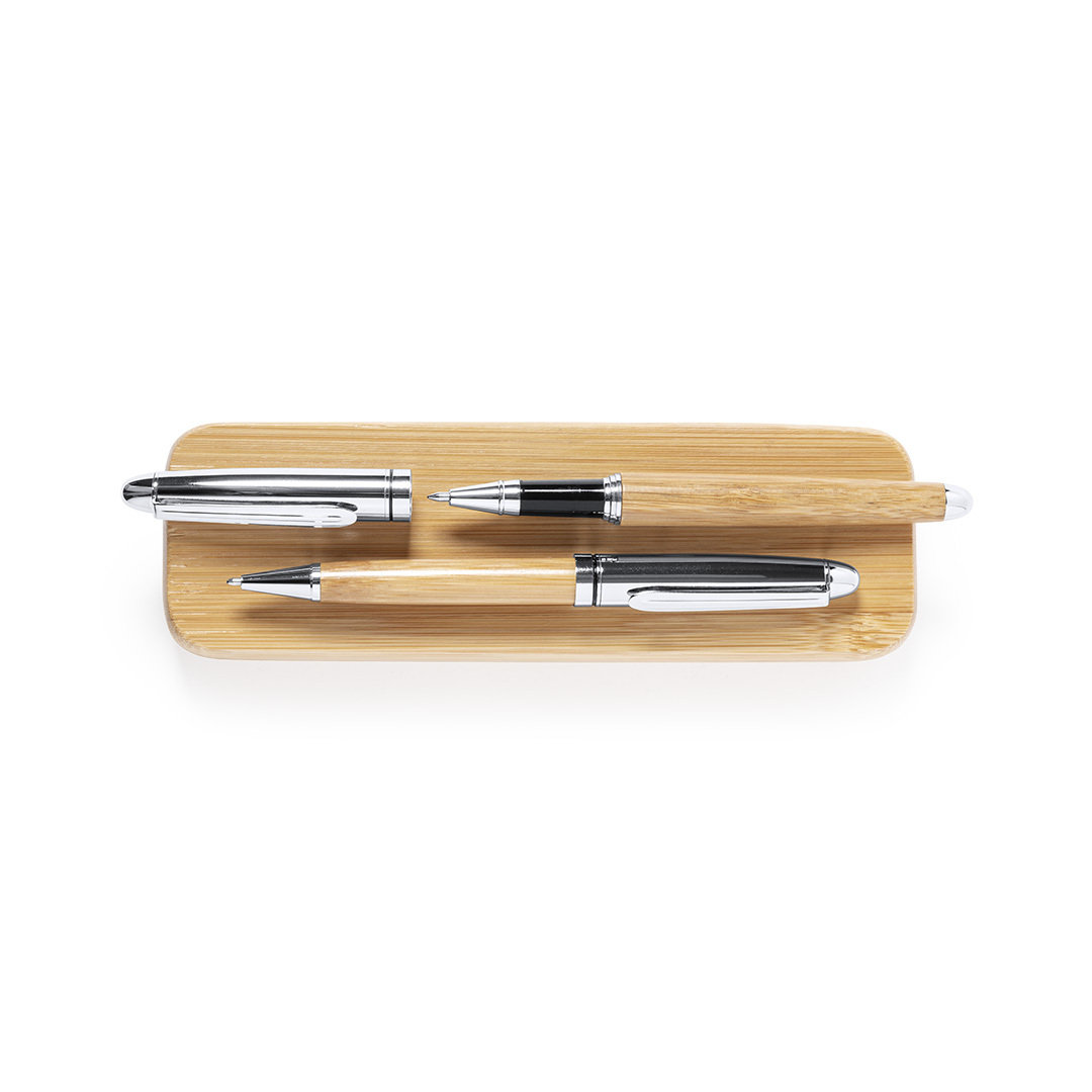 Pennenset balpen en rollerpen bamboe - Afbeelding 2