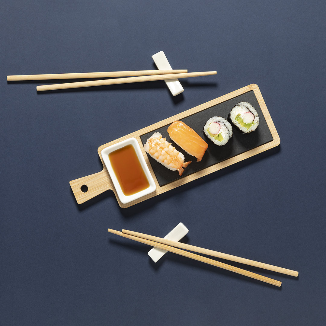 Sushi serveer set bamboe/leisteen 6-delig - Afbeelding 6