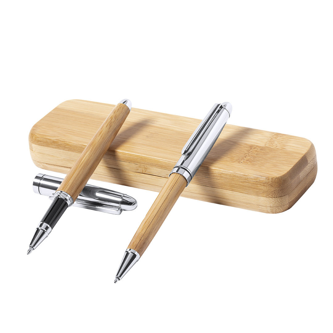 Pennenset balpen en rollerpen bamboe