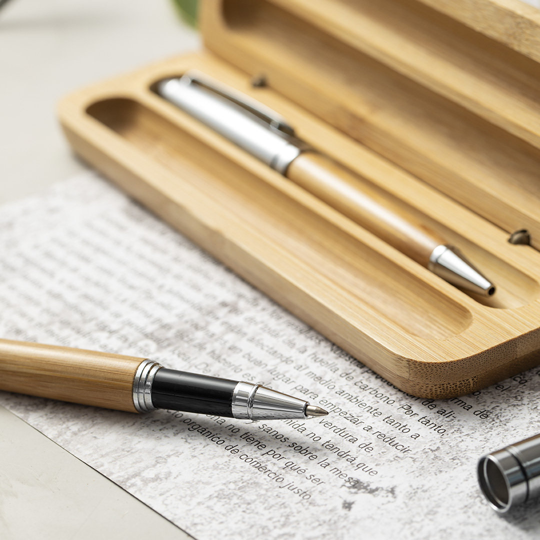 Pennenset balpen en rollerpen bamboe - Afbeelding 6
