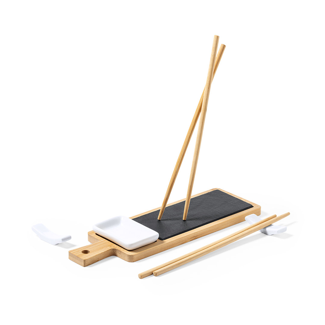 Sushi serveer set bamboe/leisteen 6-delig - Afbeelding 2