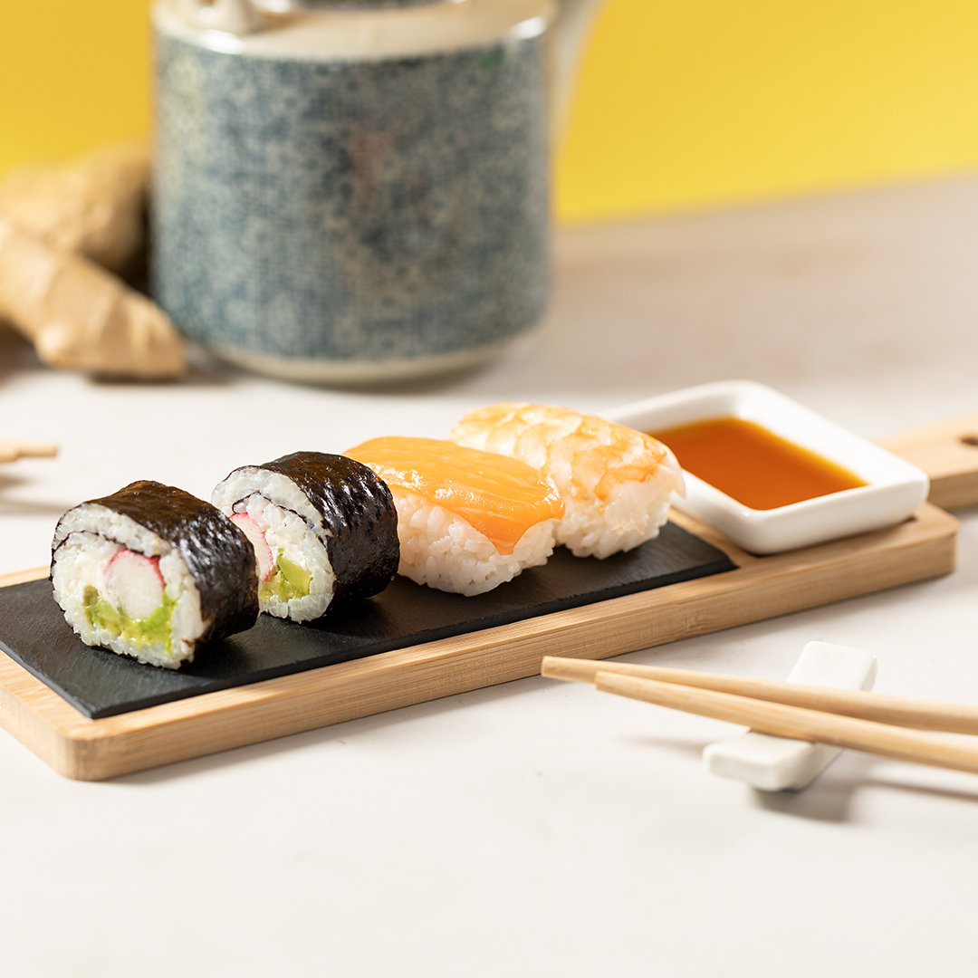 Sushi serveer set bamboe/leisteen 6-delig - Afbeelding 5