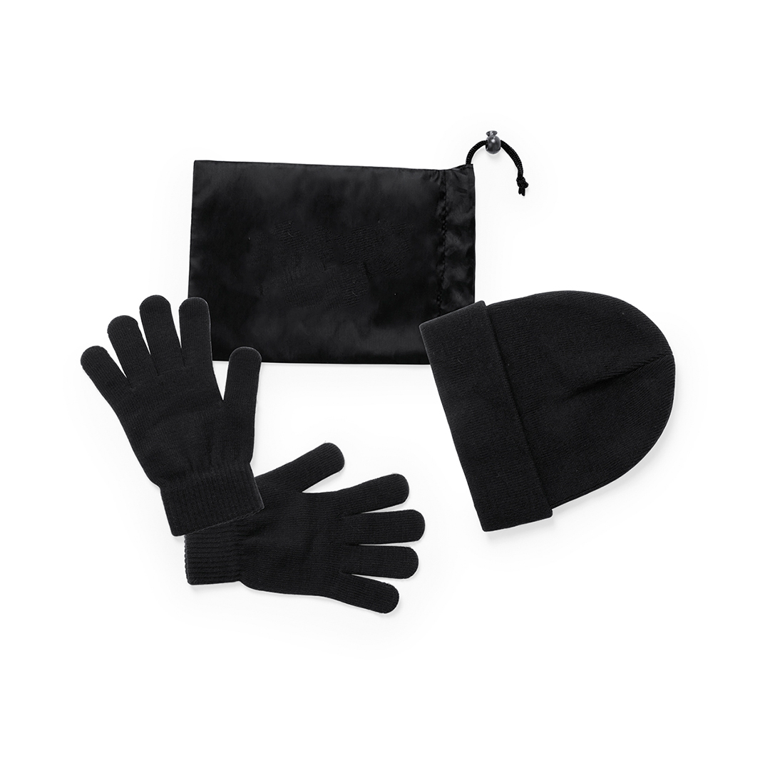 Winterset in opbergzakje met handschoenen en muts zwart