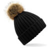 Beechfield muts met pompon zwart