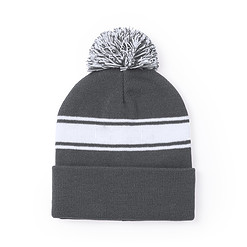 Muts met pompon acryl grijs