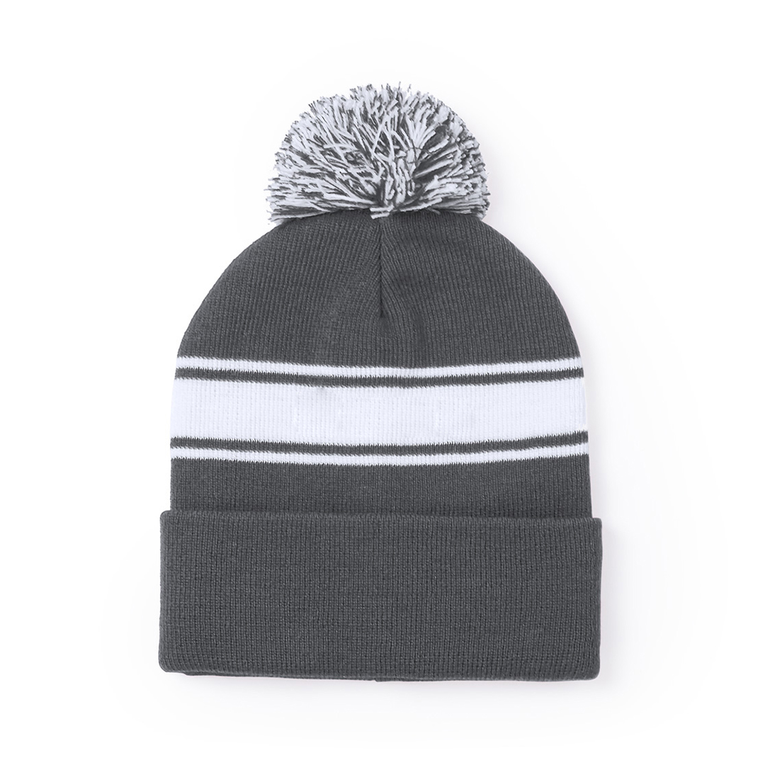 Muts met pompon acryl grijs