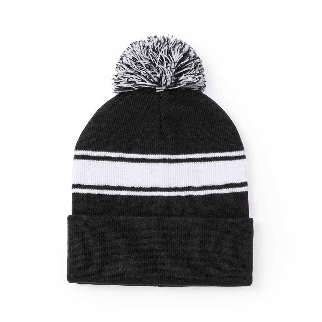 Muts met pompon acryl zwart
