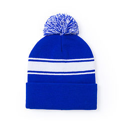 Muts met pompon acryl blauw