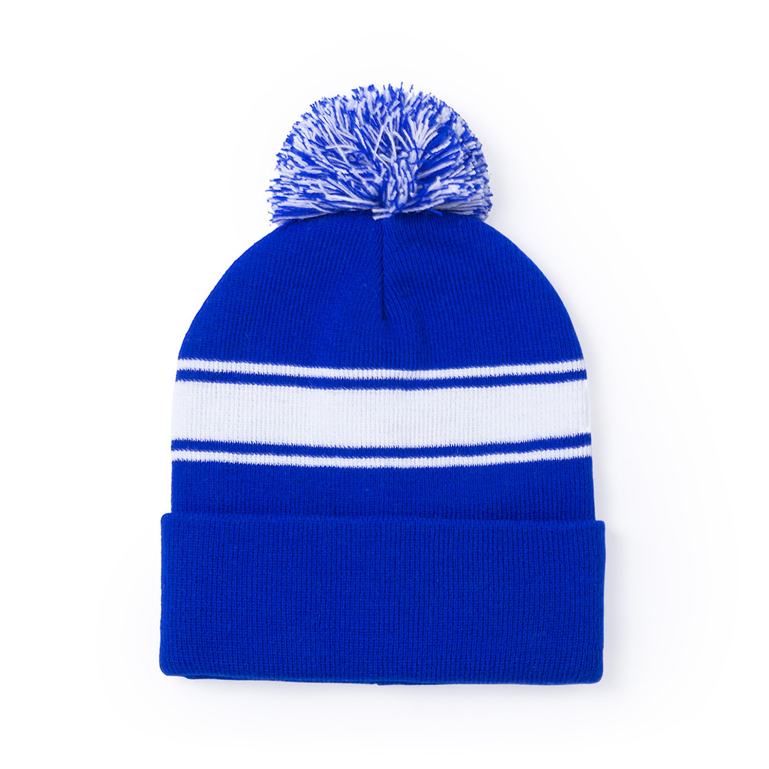Muts met pompon acryl blauw