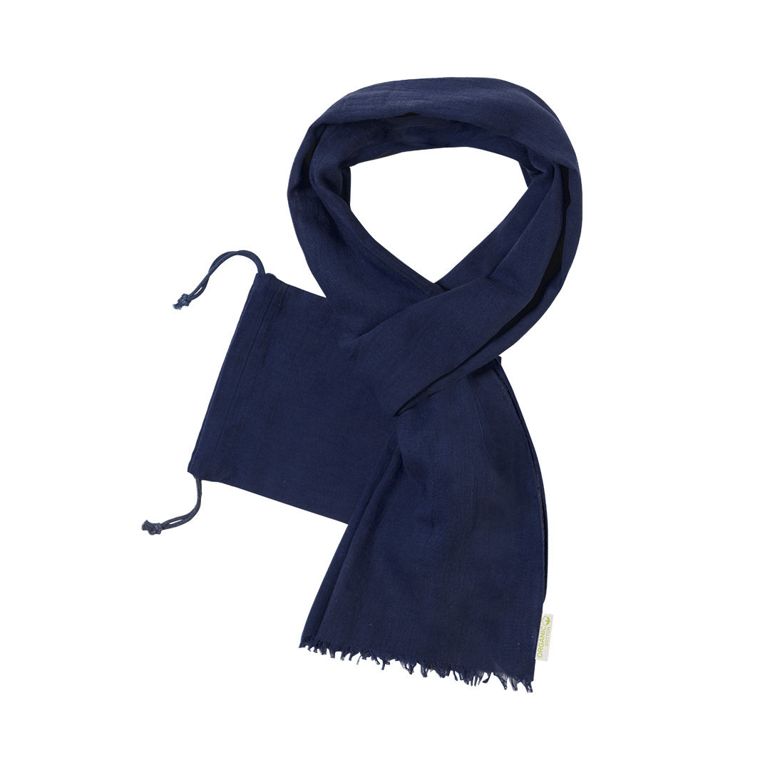 Sjaal biologisch katoen met opbergzakje donkerblauw