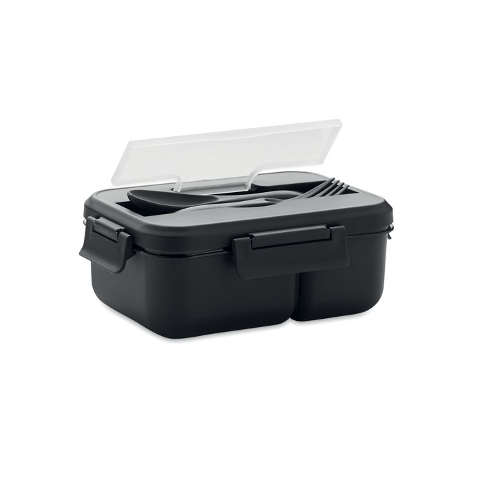 Lunchbox met bestek 1 liter zwart - Afbeelding 3