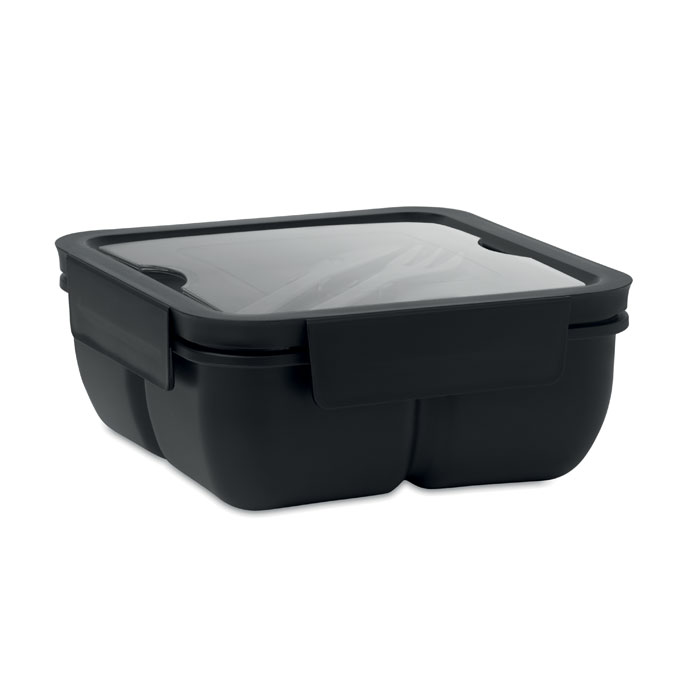 Lunchbox met mes en vork 600 ml zwart - Afbeelding 2