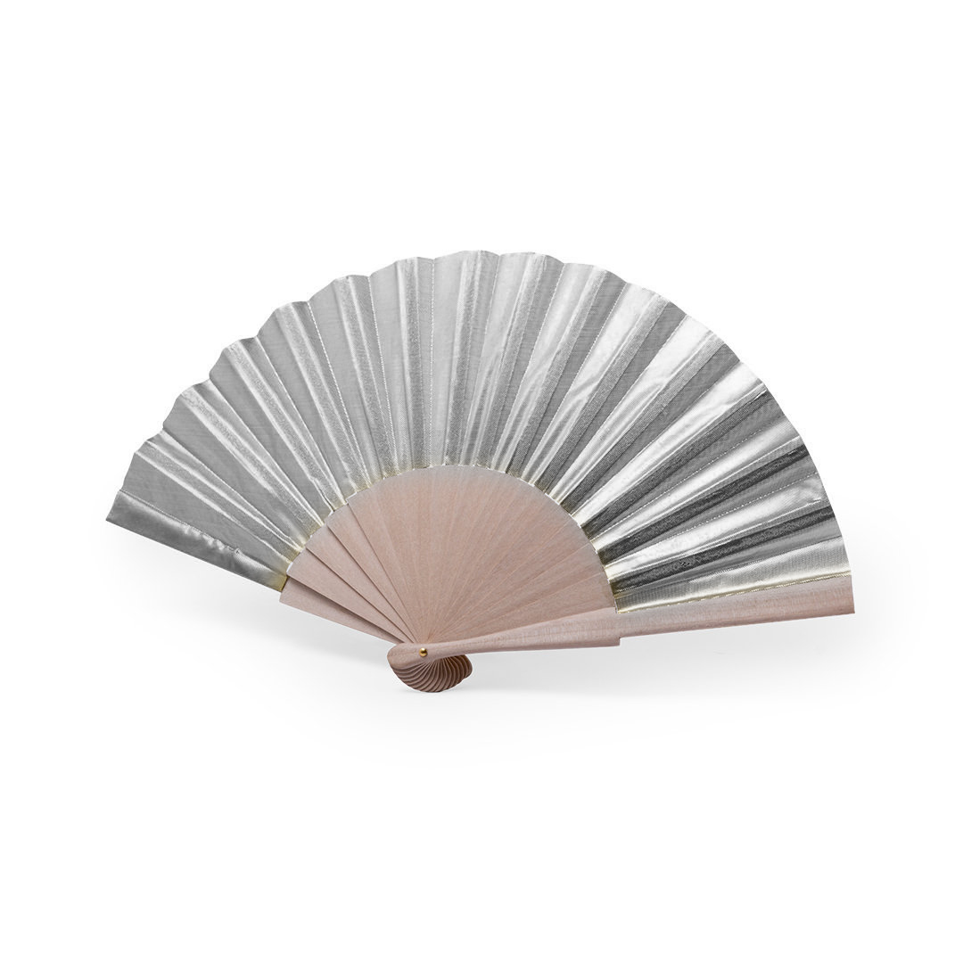 Handwaaier hout/polyester zilver