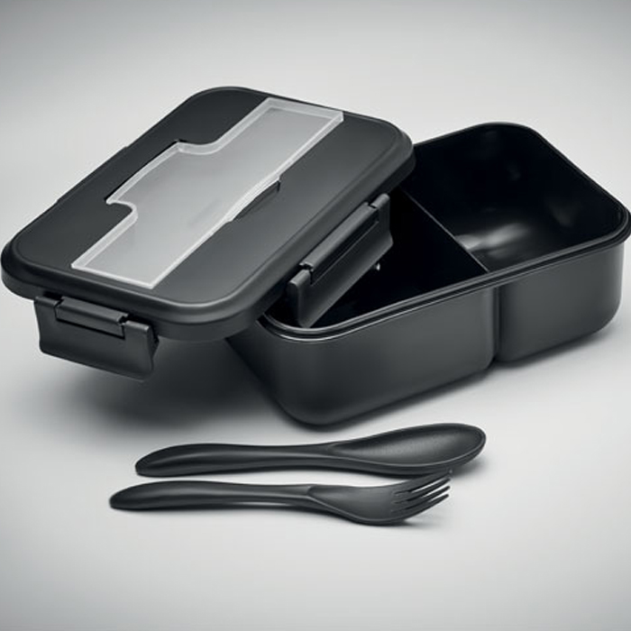 Lunchbox met bestek 1 liter zwart - Afbeelding 5