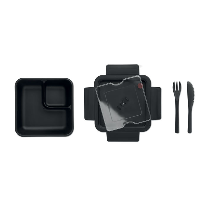Lunchbox met mes en vork 600 ml zwart - Afbeelding 3