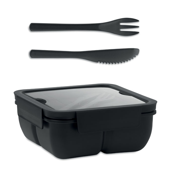 Lunchbox met mes en vork 600 ml zwart