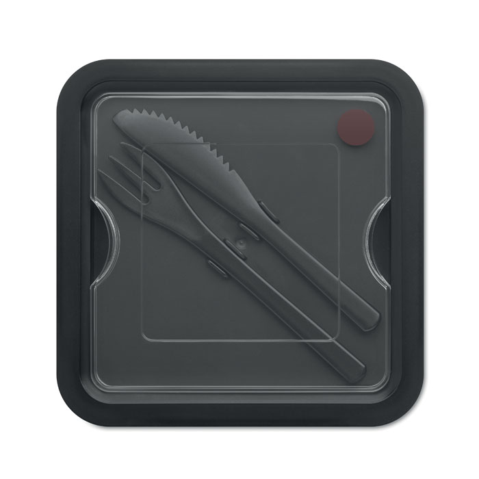 Lunchbox met mes en vork 600 ml zwart - Afbeelding 5