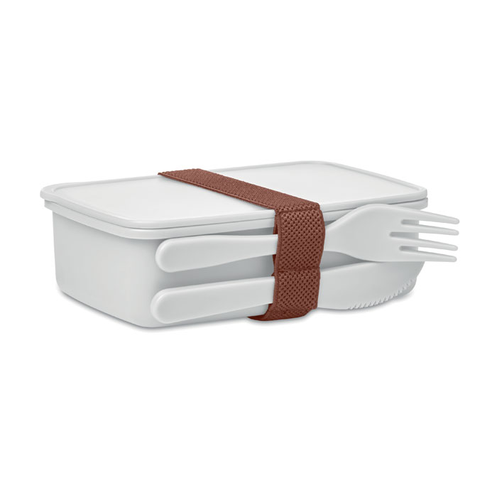 Lunchbox met bestek wit - Afbeelding 2