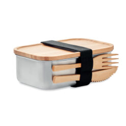 Lunchbox met bestek RVS/bamboe 600 ml