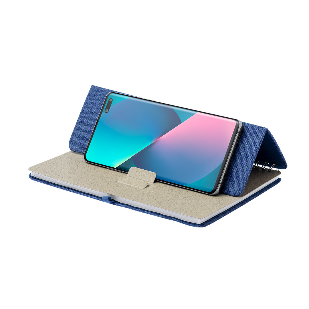 A5 notitieboek met tablet- en telefoonhouder RPET blauw - Afbeelding 4