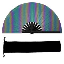 Alternative view of XXL grote bamboe waaier holografisch rainbow