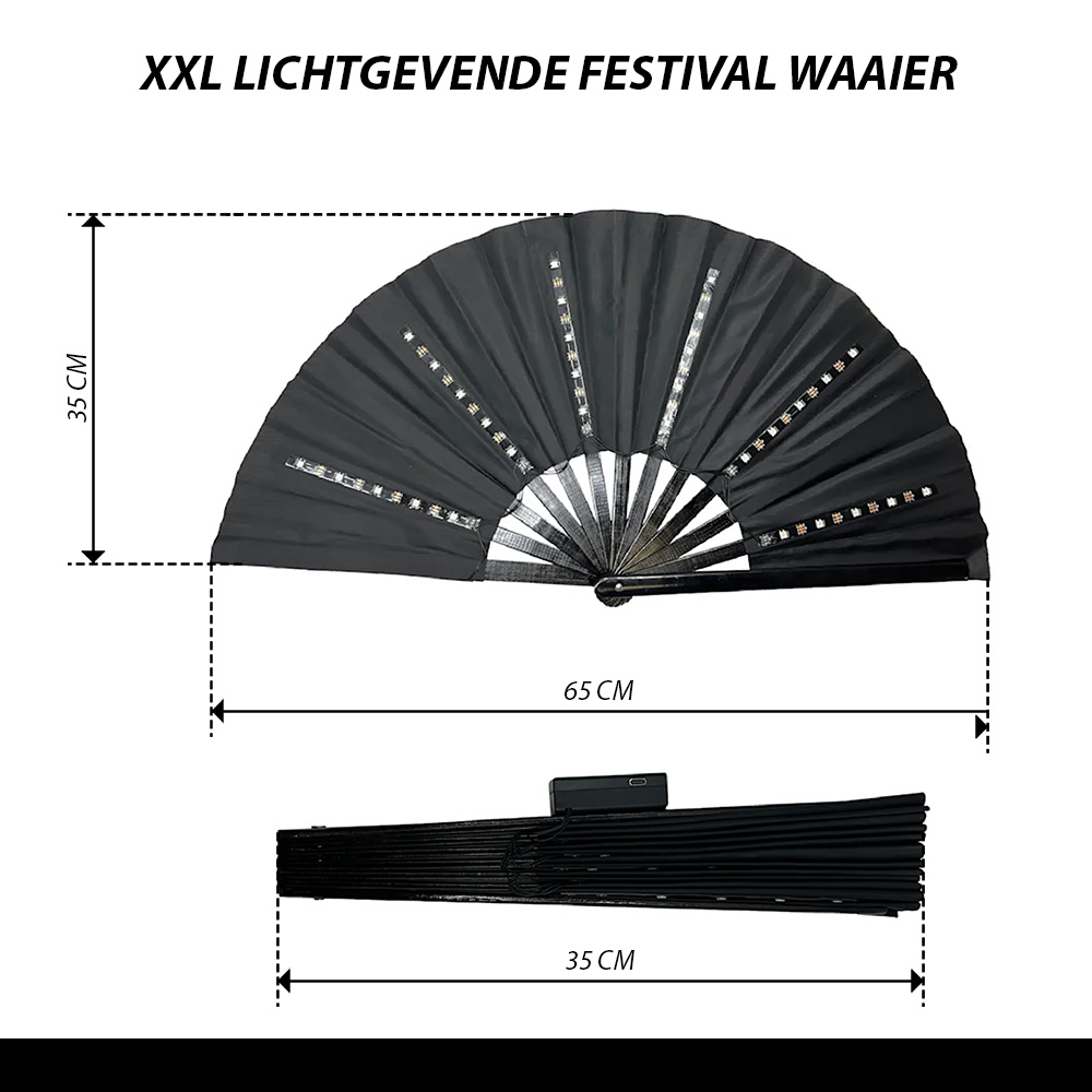 Discofan - XXL grote waaier met multicolor LED verlichting - Zwart - Afbeelding 3