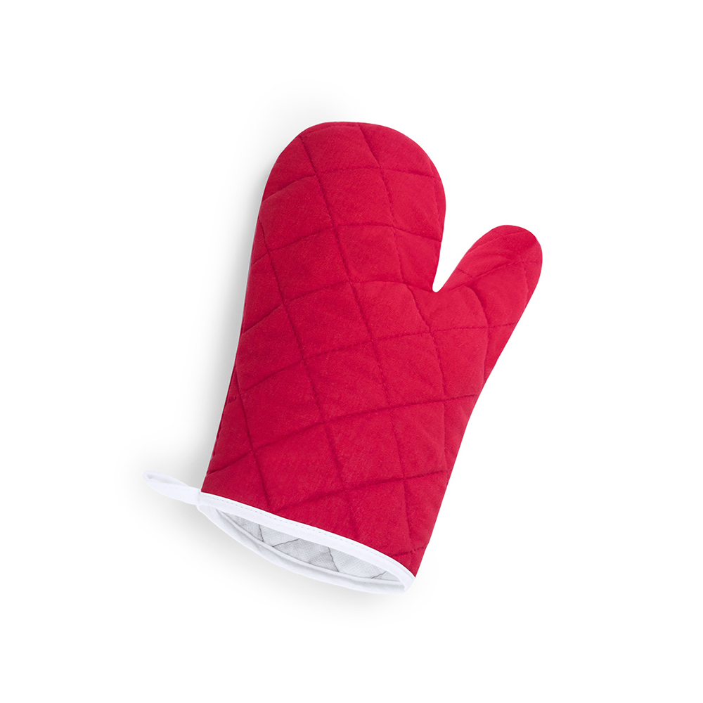Keukenset ovenhandschoen met pannenlap polyester/katoen rood - Afbeelding 2