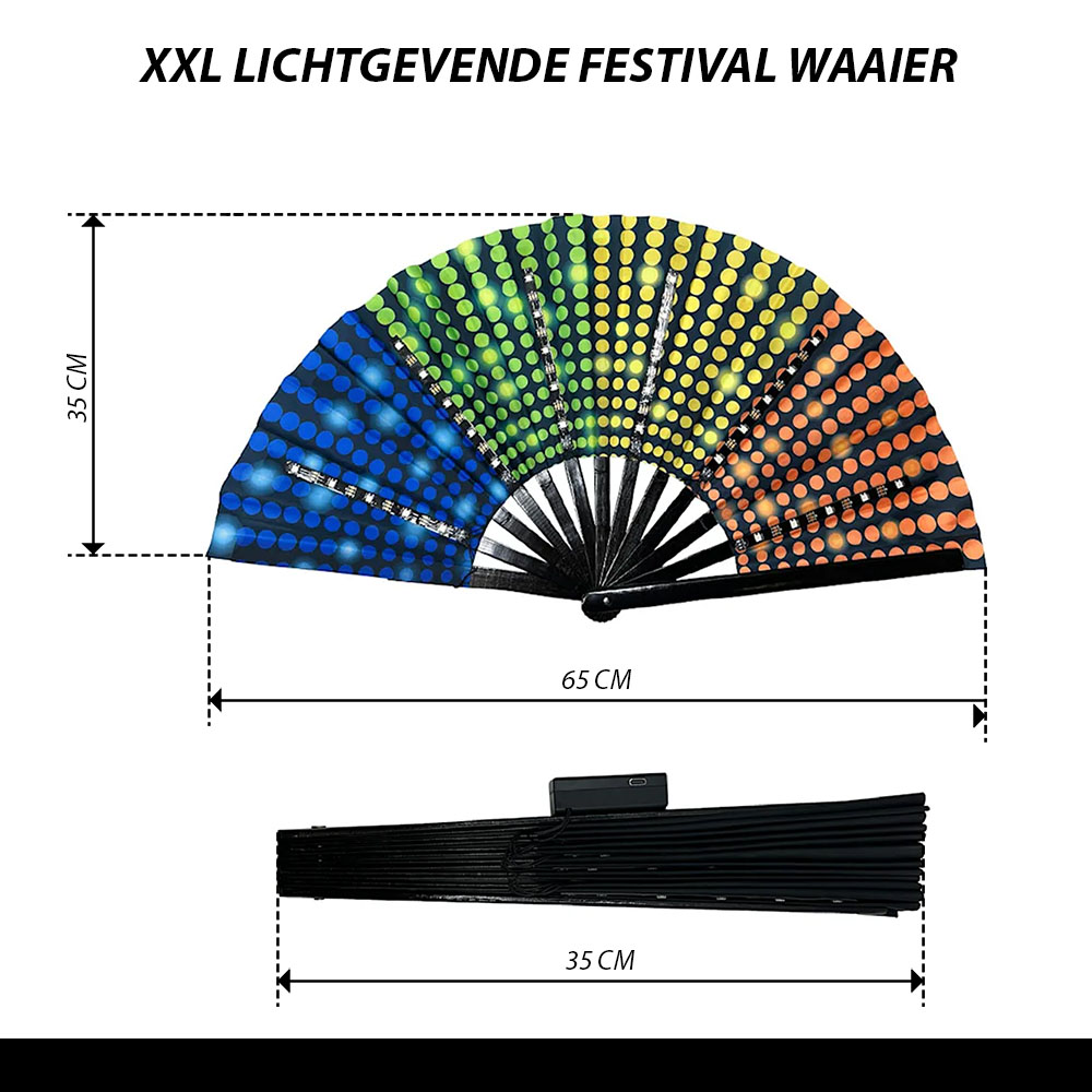 Discofan - XXL grote waaier met multicolor LED verlichting - Disco print - Afbeelding 3