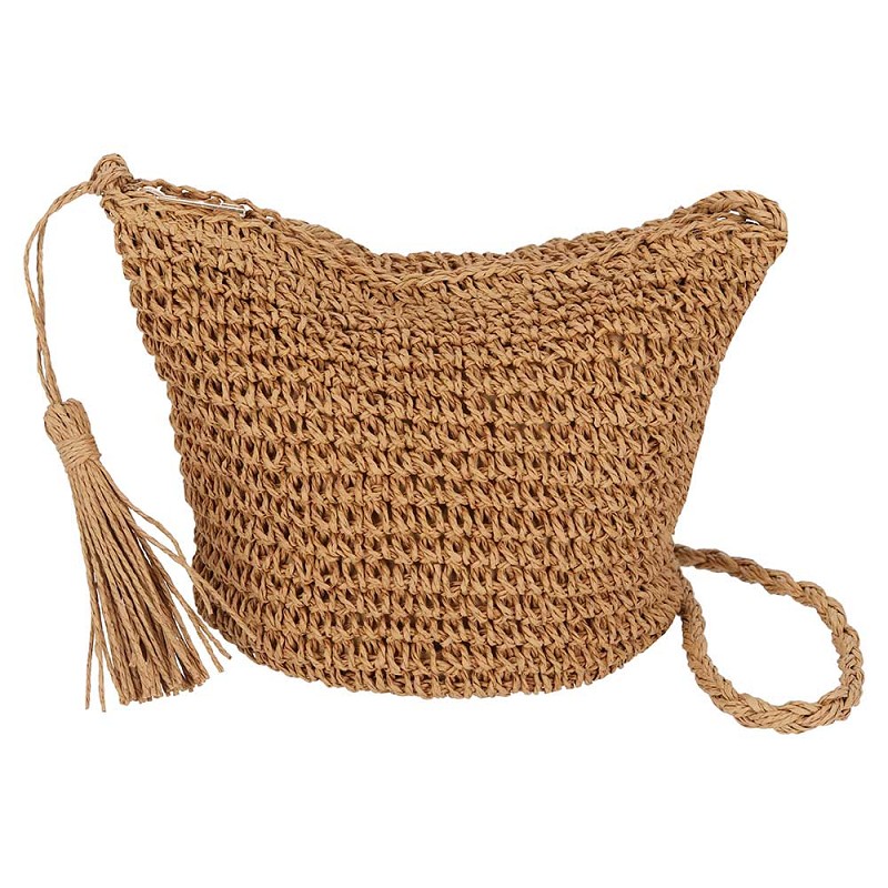 Schoudertas gevlochten papierstro naturel