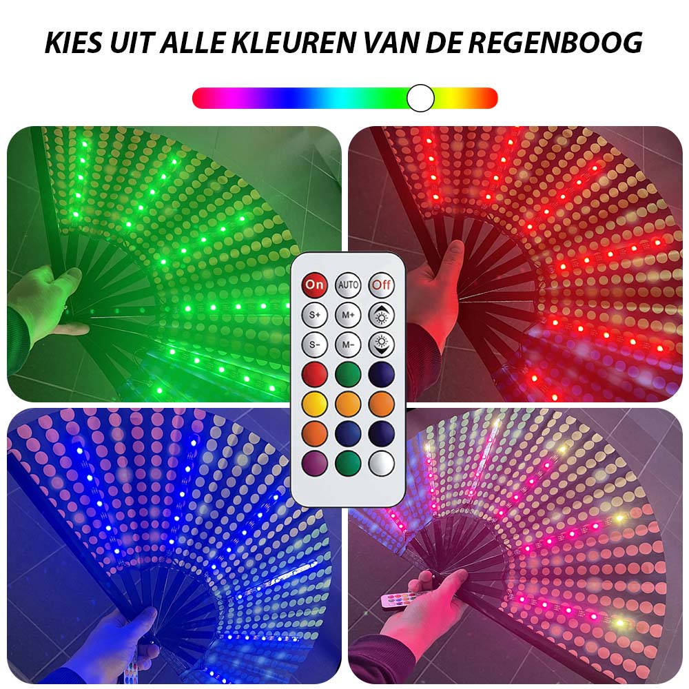 Discofan - XXL grote waaier met multicolor LED verlichting - Disco print - Afbeelding 5