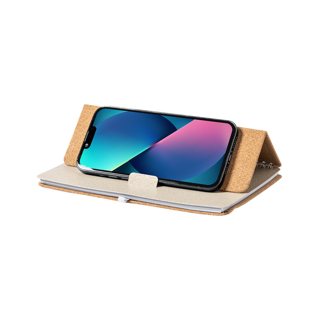 A5 notitieboek met tablet- en telefoonhouder kurk bruin - Afbeelding 5