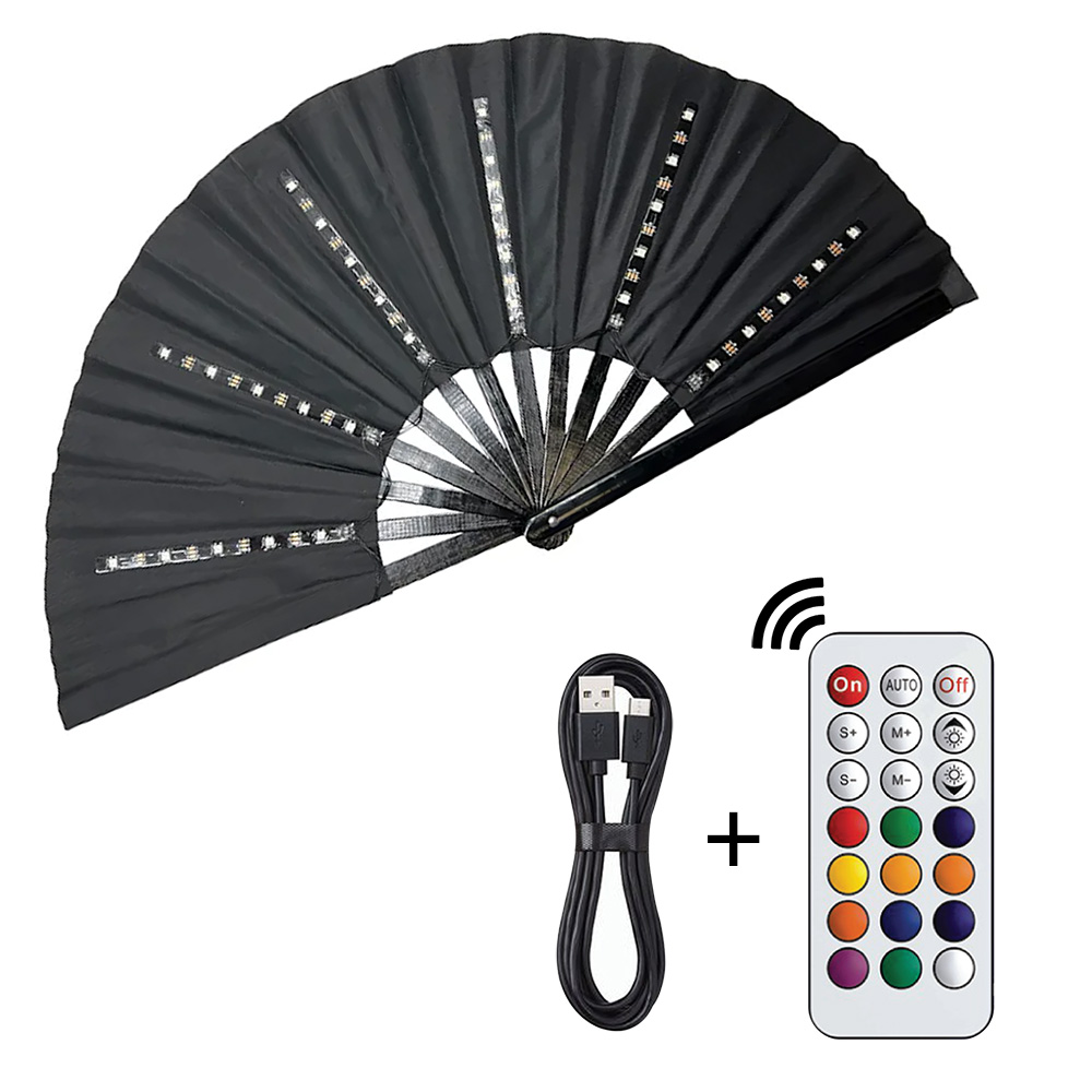 Discofan - XXL grote waaier met multicolor LED verlichting - Zwart - Afbeelding 2