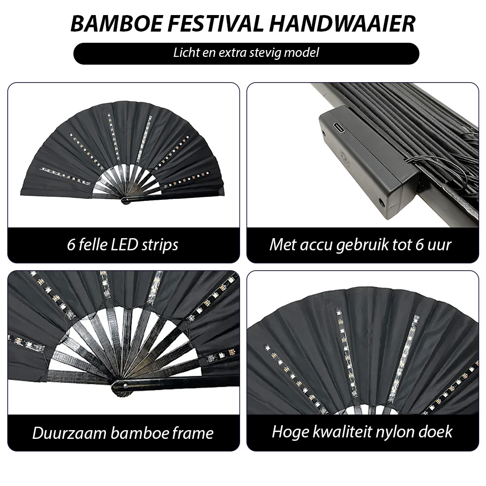 Discofan - XXL grote waaier met multicolor LED verlichting - Zwart - Afbeelding 4