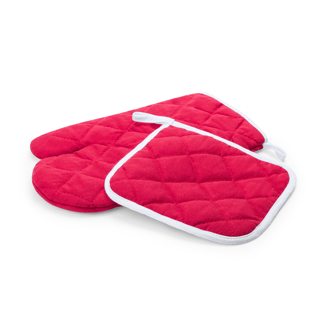Keukenset ovenhandschoen met pannenlap polyester/katoen rood