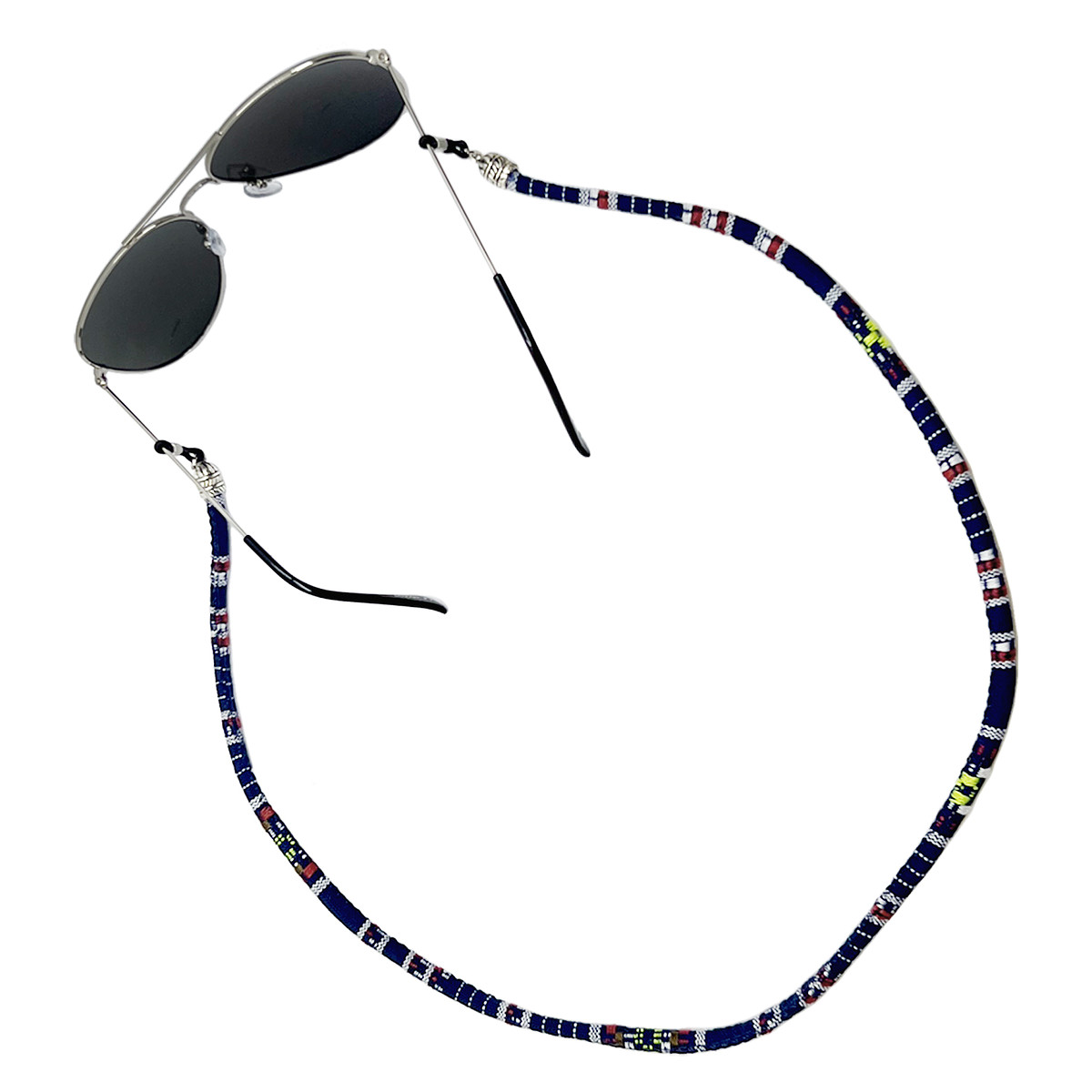 Rond brillenkoordje met print blauw/zwart
