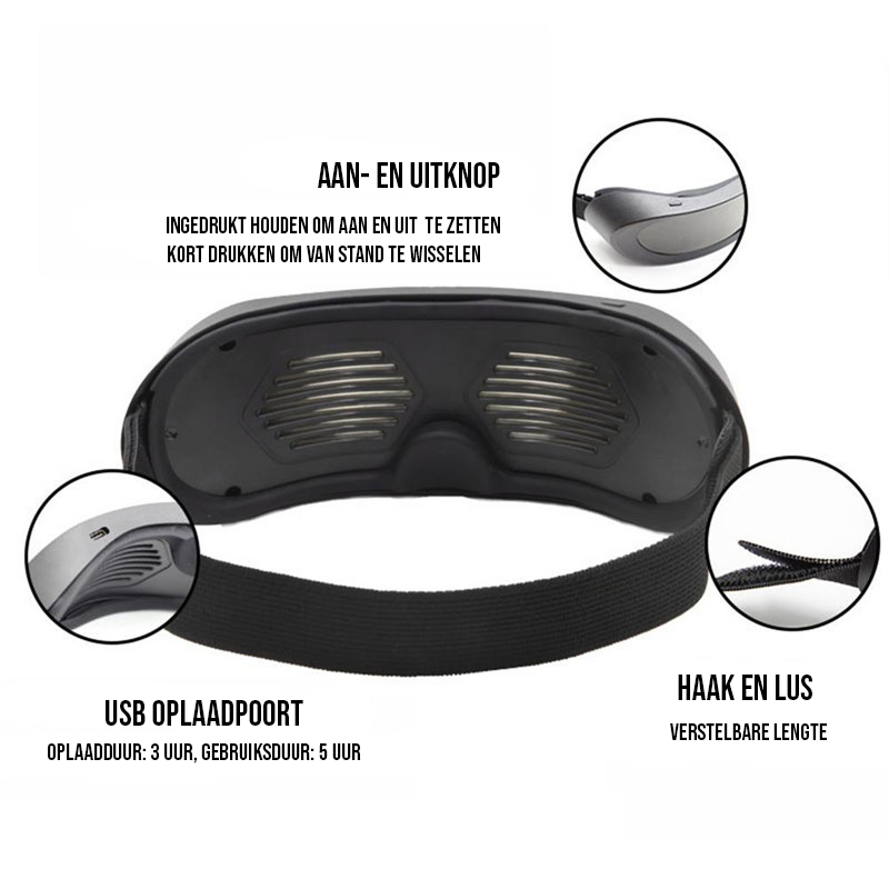 Shining Glasses Bluetooth LED bril met verstelbare band - USB-C - Afbeelding 5