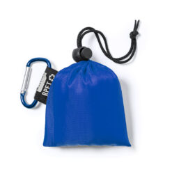 Wegwerp regenponcho met RPET opbergzakje en karabijnhaak blauw