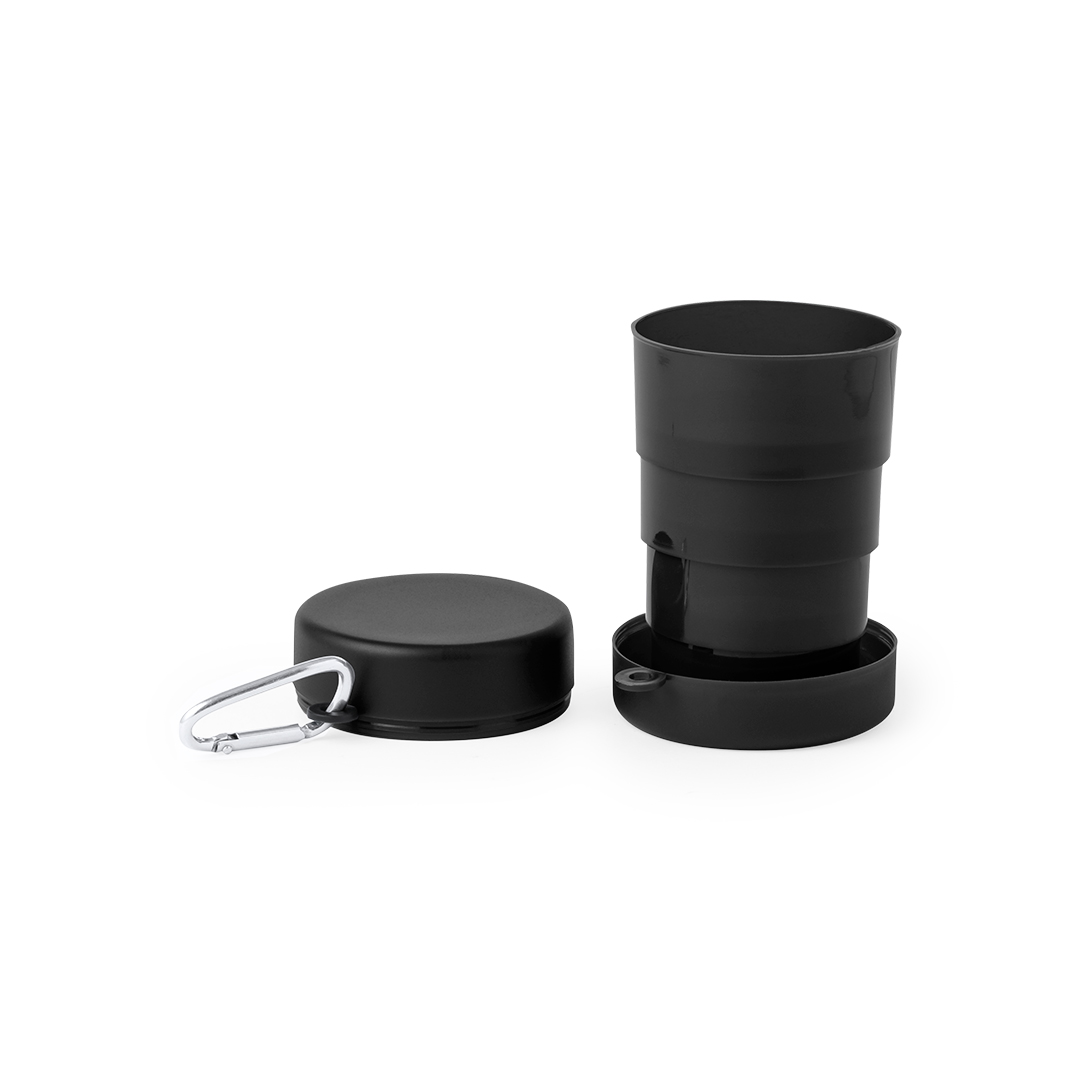 Opvouwbare beker met karabijnhaak - 220 ml - zwart
