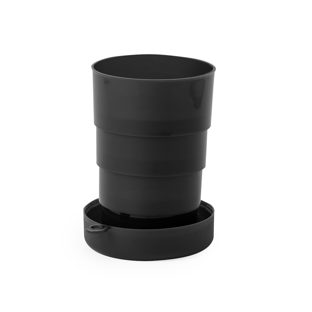 Opvouwbare beker met karabijnhaak - 220 ml - zwart - Afbeelding 2
